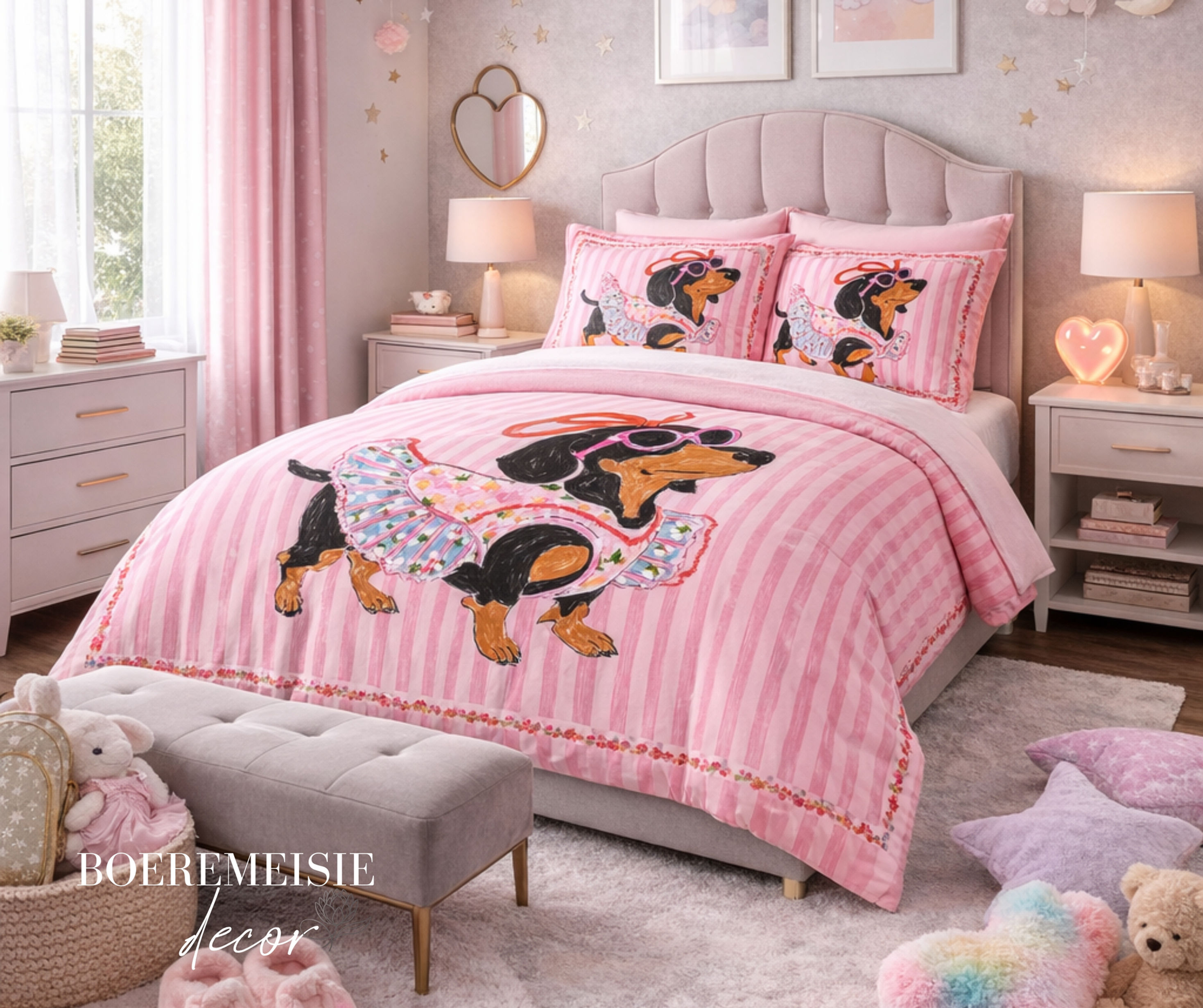 Pink Doxie Duvet Set