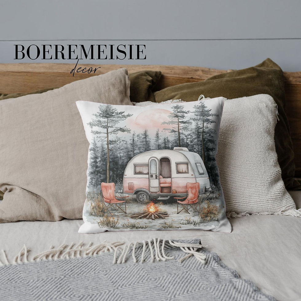 camping fire velvet cushion