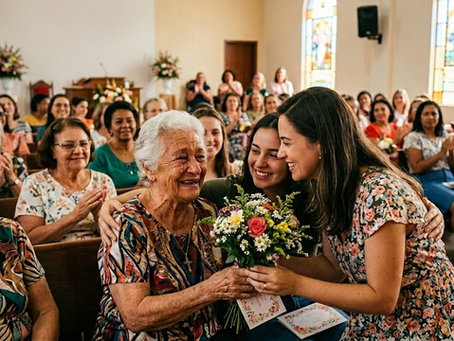 mulheres sendo homenageadas na igreja