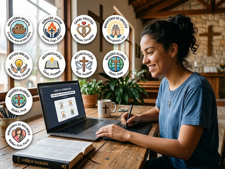 mulher gerando logotipos de igreja com inteligência artificial