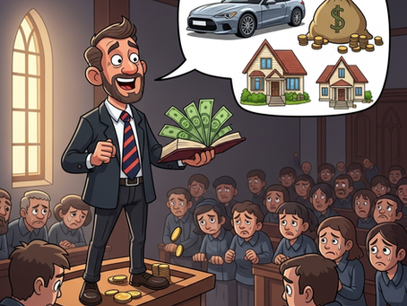 pastor segurando a bíblia com páginas em formato de notas de dinheiro e falando sobre prosperidade