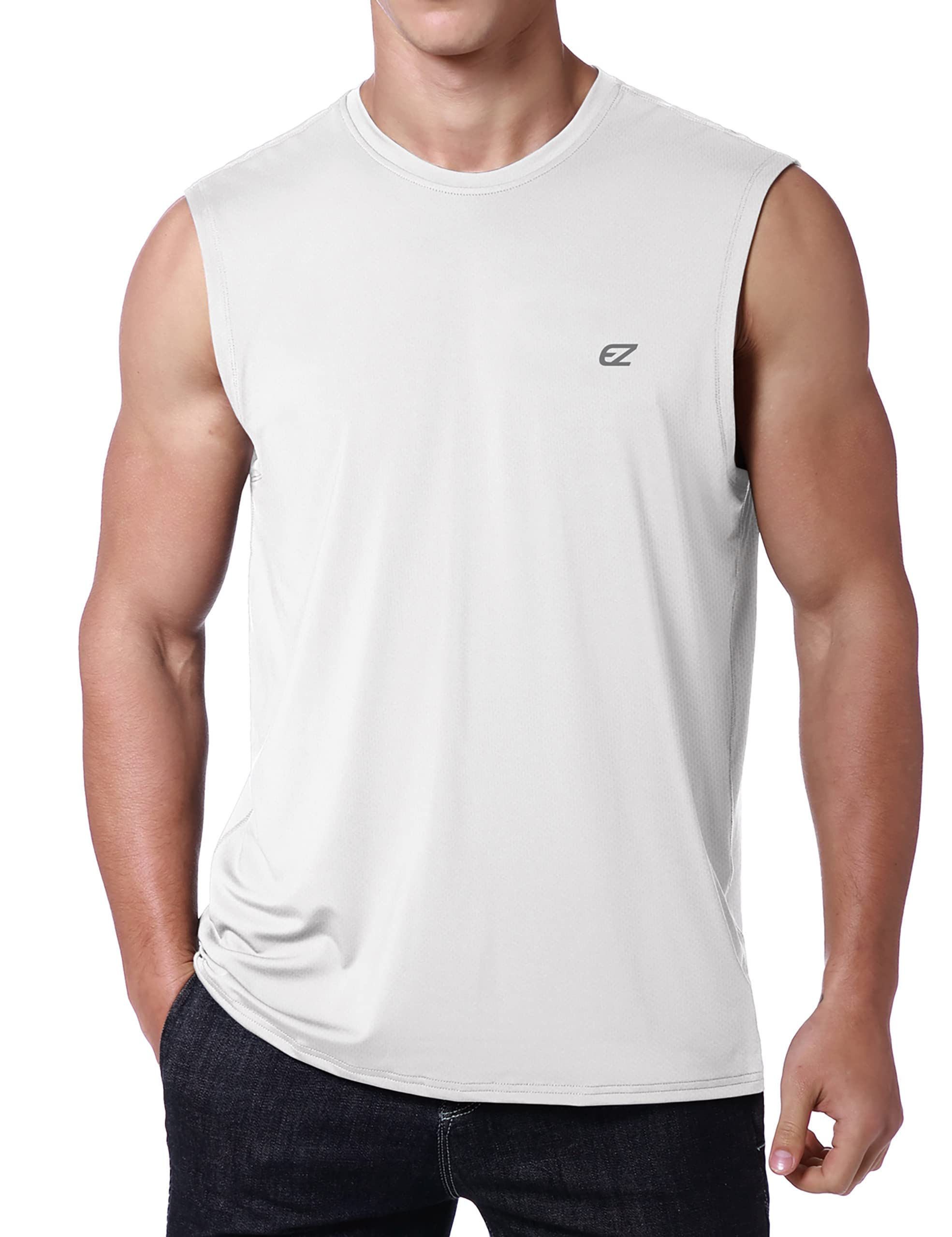 EZRUN Mens Workout Sleeveless Shirts Quick Dry Muscle Swim Shirt Gym Fitness Run