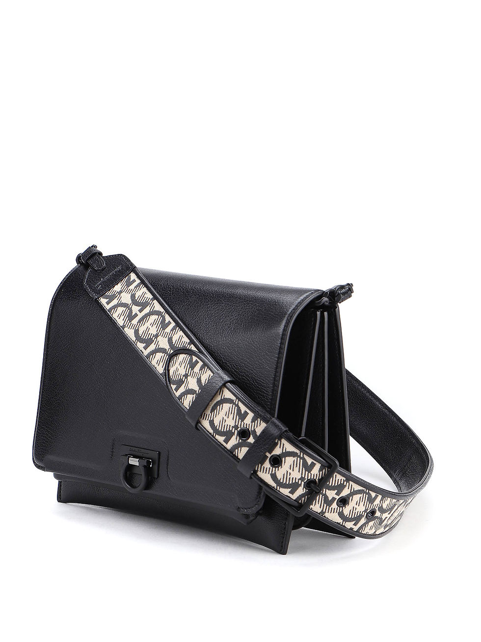 Thumbnail: Salvatore Ferragamo Trifolio Jacquard-Trimmed Leather Shoulder Bag