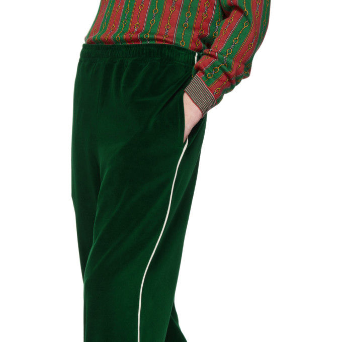 Thumbnail: Gucci Green Velour Relaxed Fit Side Striped GG Track Pants