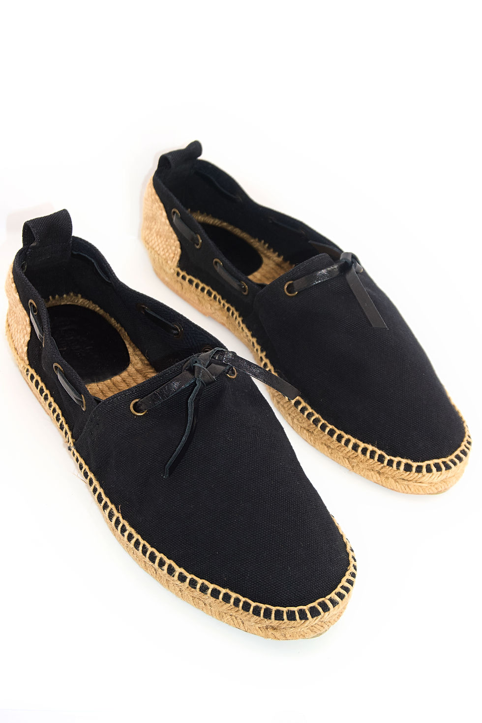 Hermes Flat Shoes Espadrille Black X Beige Canvas