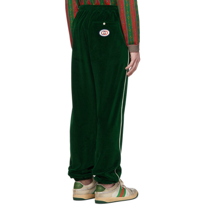 Gucci Green Velour Relaxed Fit Side Striped GG Track Pants