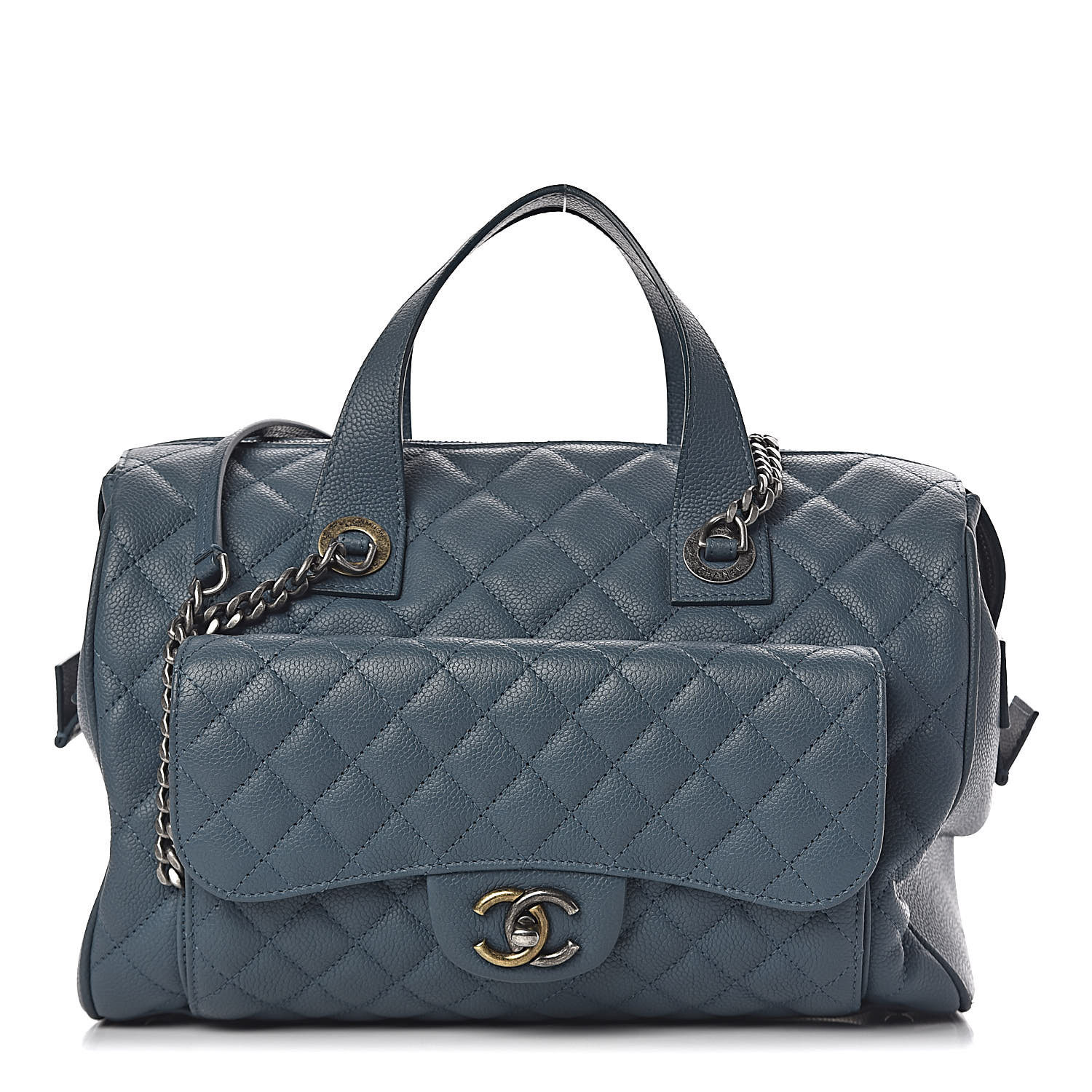 Chanel Grained Calfskin Quilted Bowling Bag Blue