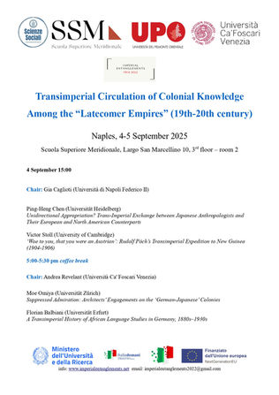 International workshop: Transimperial Circulation of Colonial KnowledgeAmong the “Latecomer Empires” (19th-20th century) - Naples 4-5 September 2025