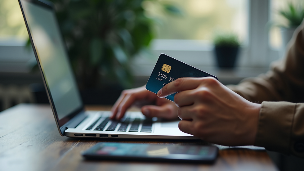 Close-up view of a person analyzing credit card options on a laptop