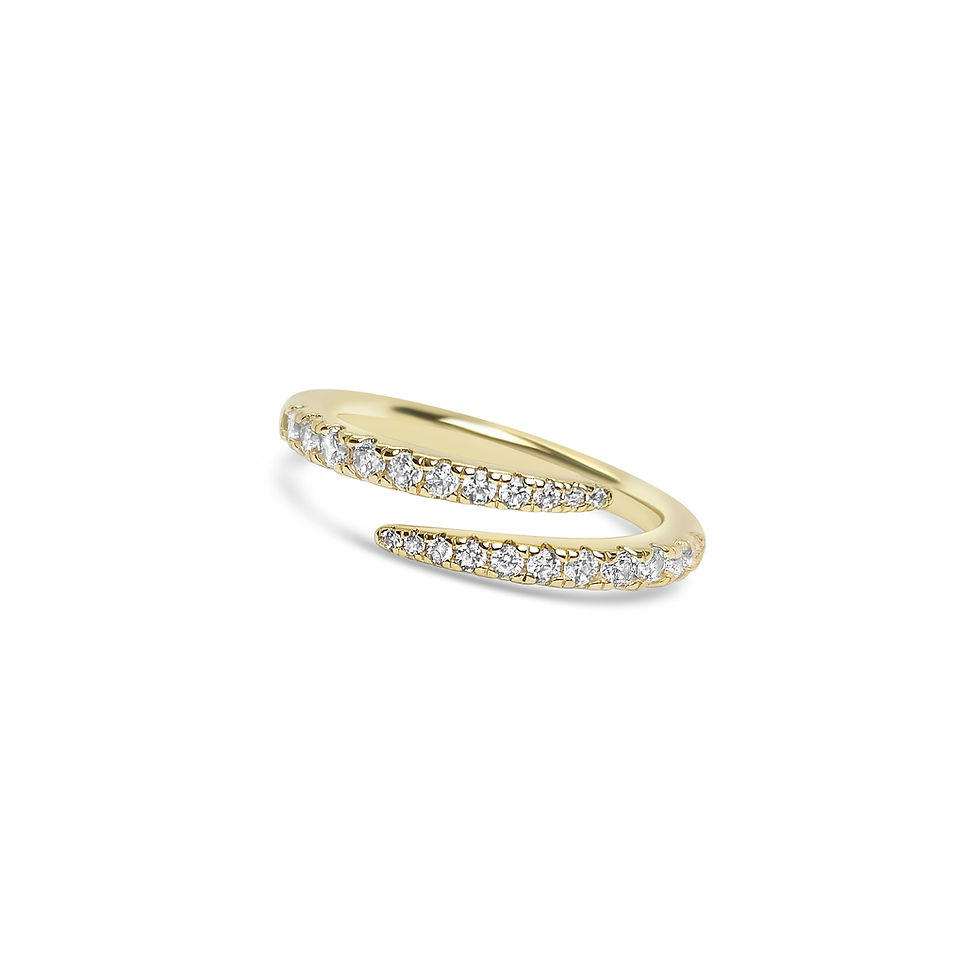 Thumbnail: 14K yellow gold double row bypass ring with pavé diamonds and open wrap design.