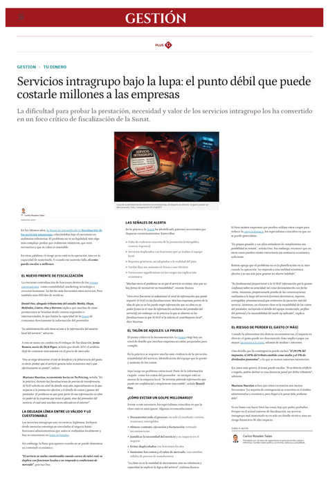 publicación diario gestión: Servicios intragrupo bajo la lupa. El punto débil que puede costarle millones a las empresas