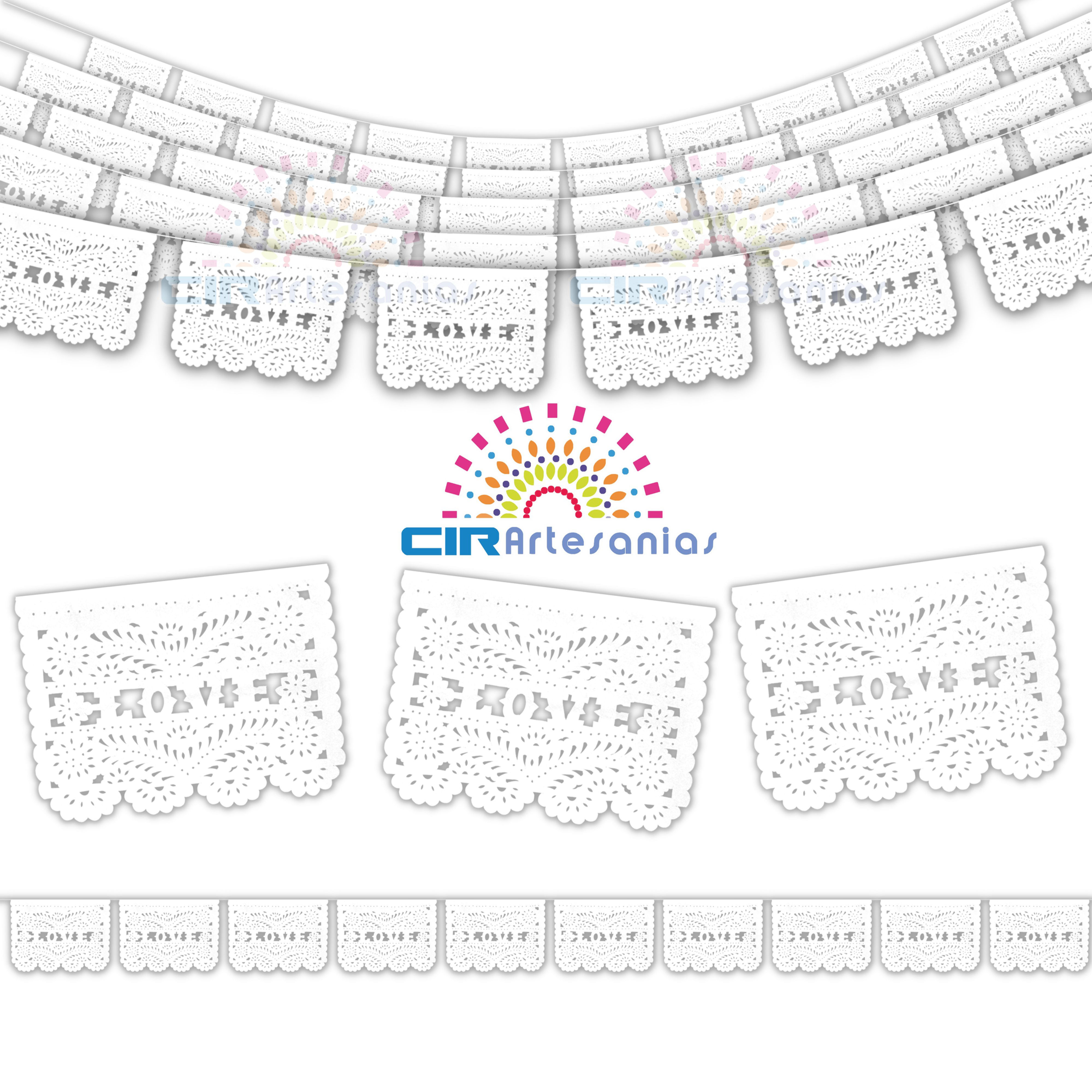 Papel picado AMOR / LOVE, Paquete con 10 Tiras.