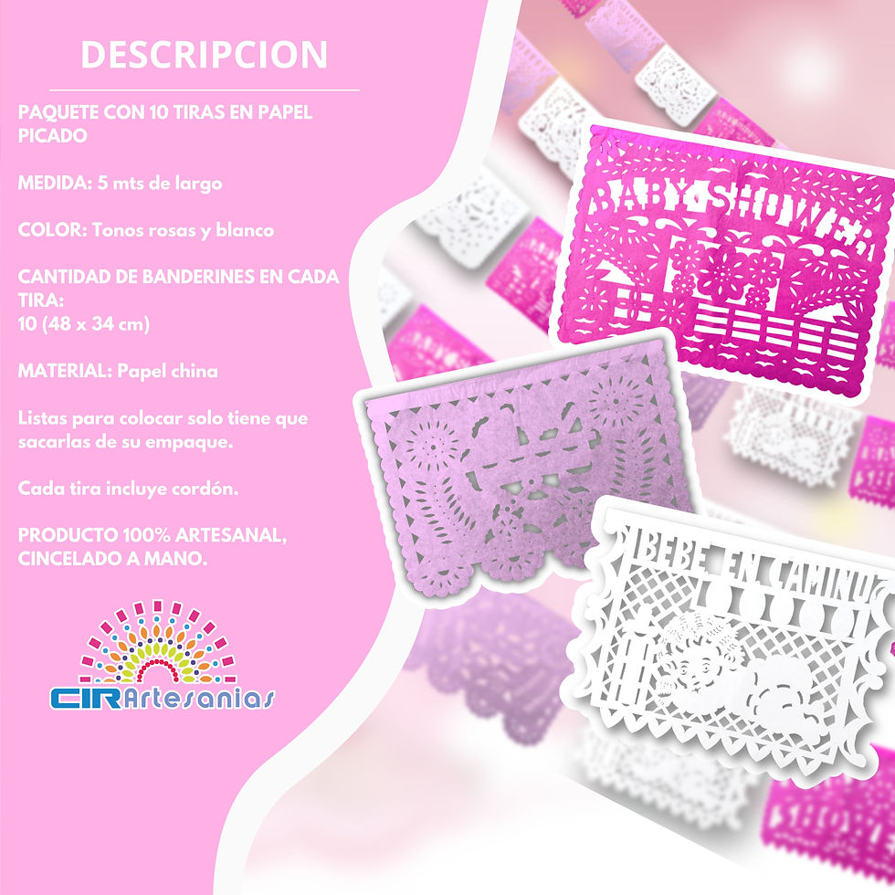 Thumbnail: Descripción papel picado baby shower niña