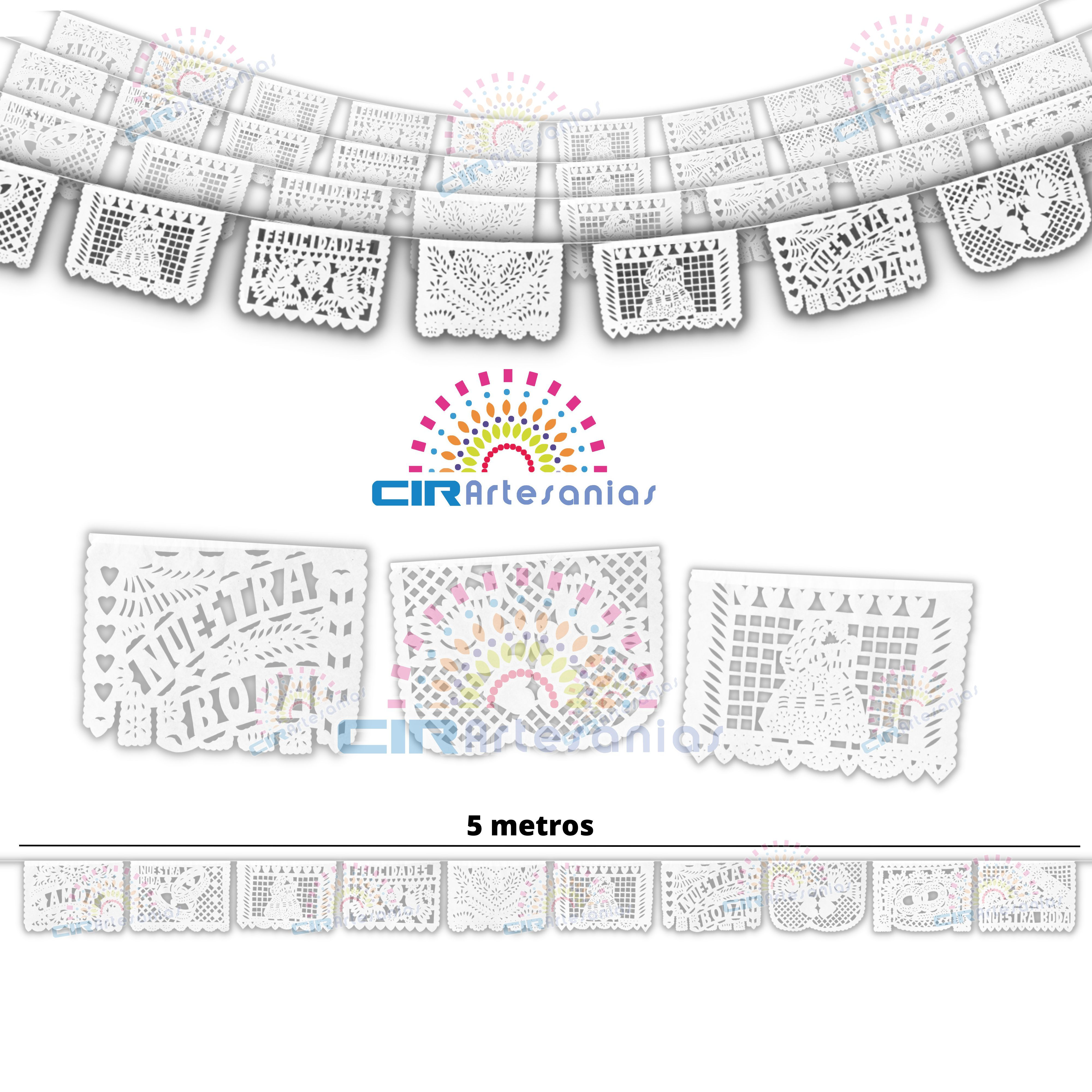 Papel picado BODA. Paquete con 10 Tiras