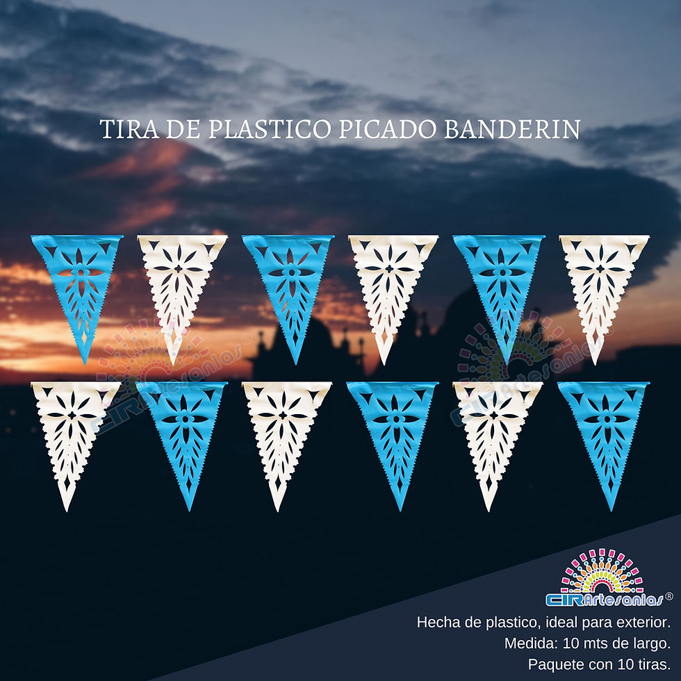 Miniatura: Venta de plástico picado banderines azul con blanco