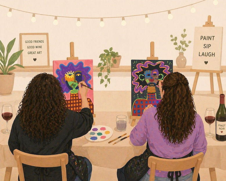 Paint and sip experiences in Amsterdam with friends and wine