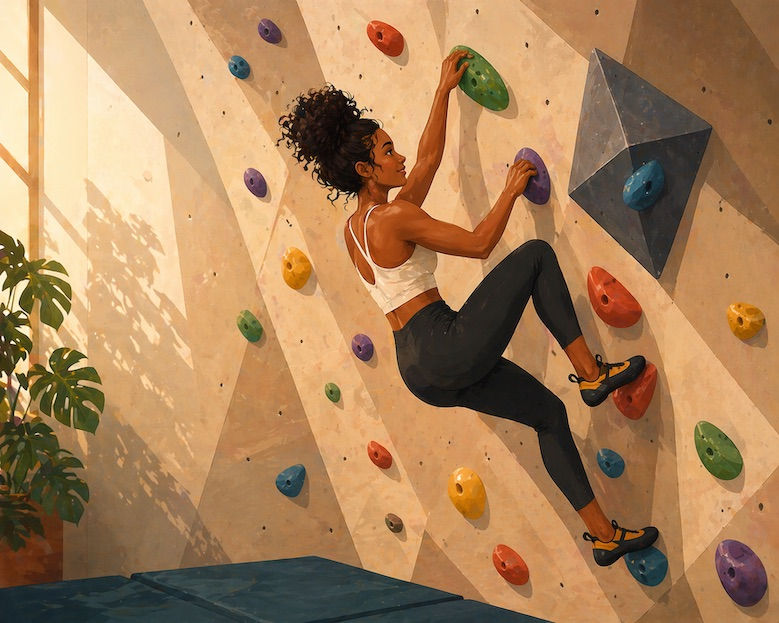 Woman indoor rock climbing, experiences in Amsterdam.