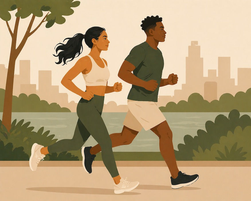 Couple jogging in a park for experiences in Amsterdam.