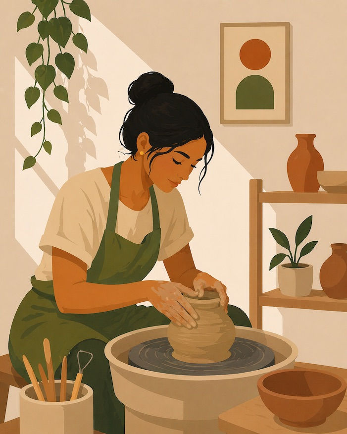 Pottery experiences in Amsterdam: artist shaping clay.