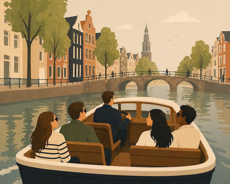 Group enjoying canal tour experiences in Amsterdam.