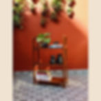 Three-tier wooden shelf with window-cut sides and warm polish - Re:Thadi, Delhi
