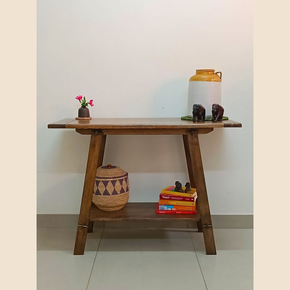 Refurbished wooden console table with angled legs and matte finish - Re:Thadi, Delhi
