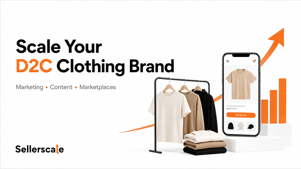 D2C clothing brand growth strategy covering content, marketing, ecommerce marketplaces, inventory and customer retention