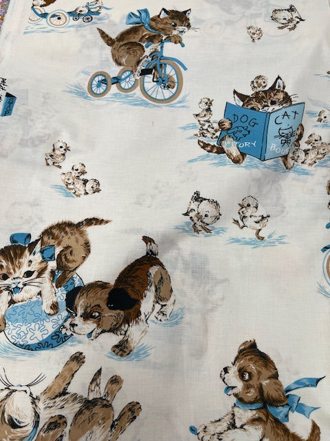 Thumbnail: Petit Joli Puppies and Kittens in Blue - Fabric Printed in Japan - PJ2708C-A