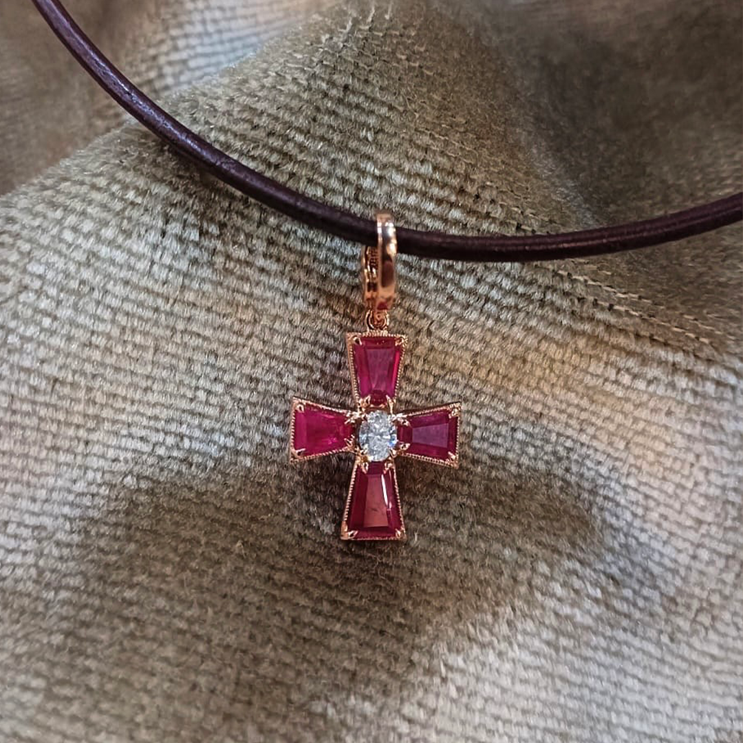 Ruby Byzantine Cross Pendant