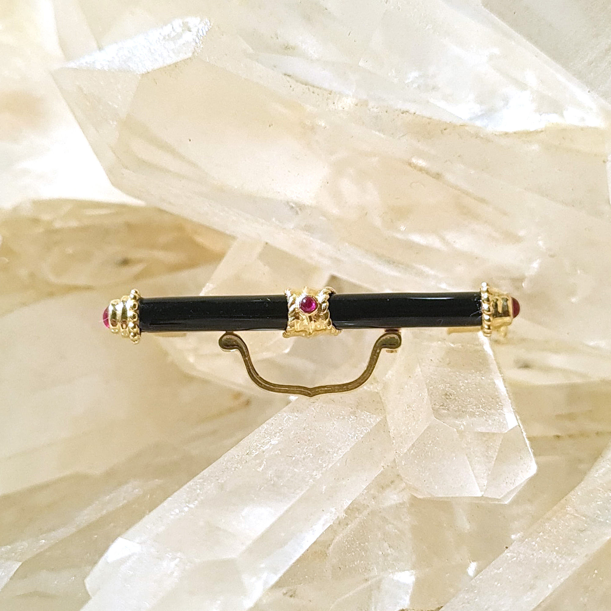 Black Onyx with Ruby Pin