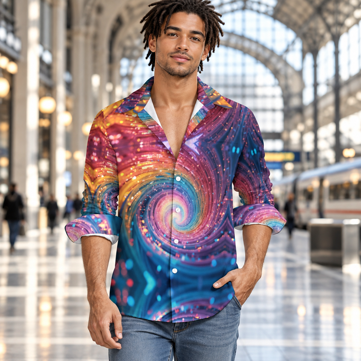 Large long sleeve shirt Men's Casual Long Sleeve Shirt (LS) modeled lifestyle image