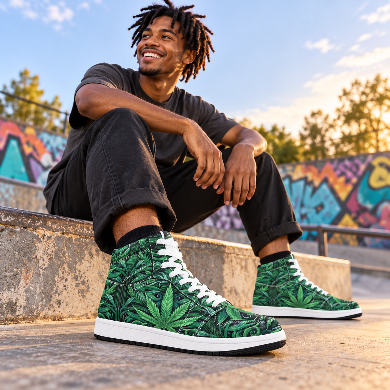 Green grass High-Top Sneakers modeled lifestyle image