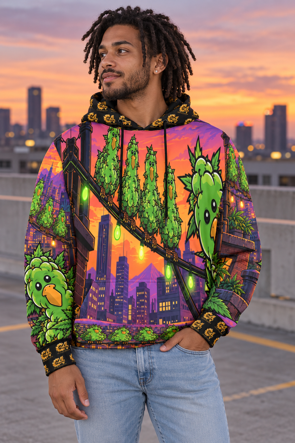 Weedgulls Return Men's All Over Print Hoodie (Model H61) modeled lifestyle image