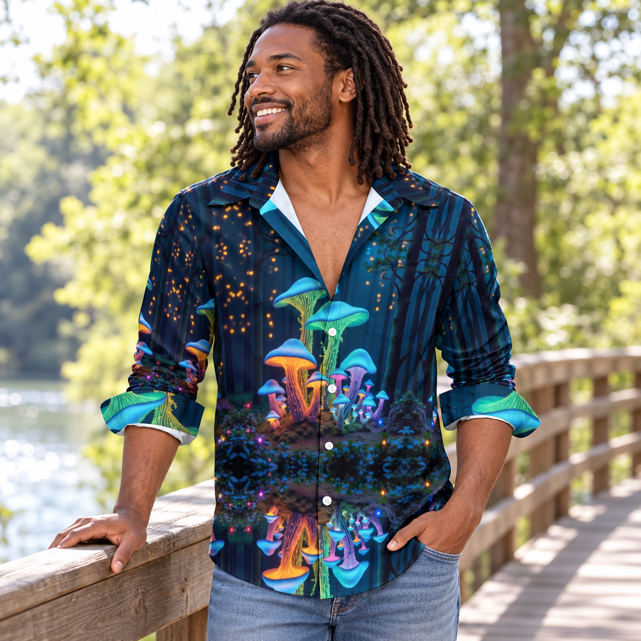 Large long sleeve shirt Men's Casual Long Sleeve Shirt (LS) modeled lifestyle image