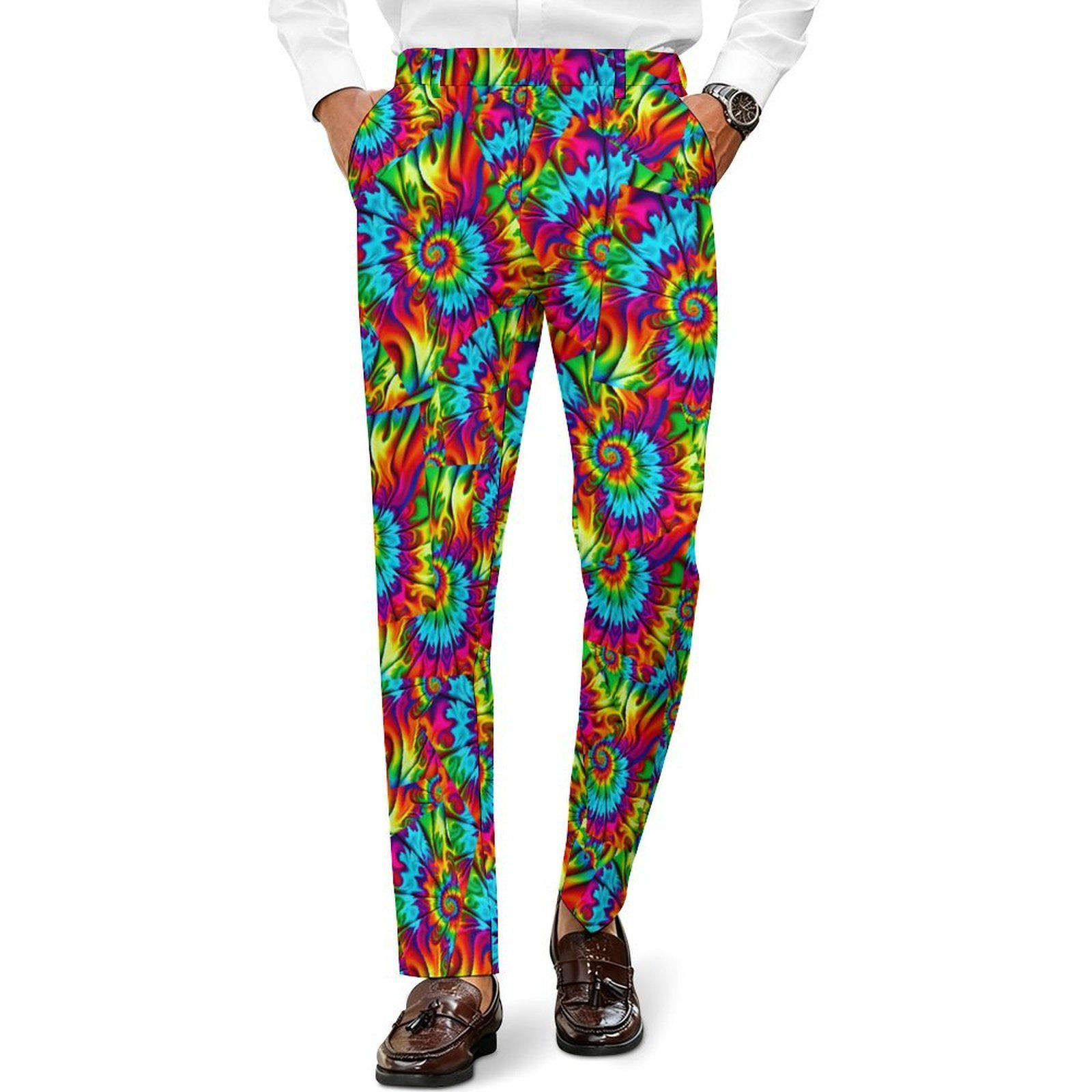 Tie-High Rainbow Spiral Dress Pants