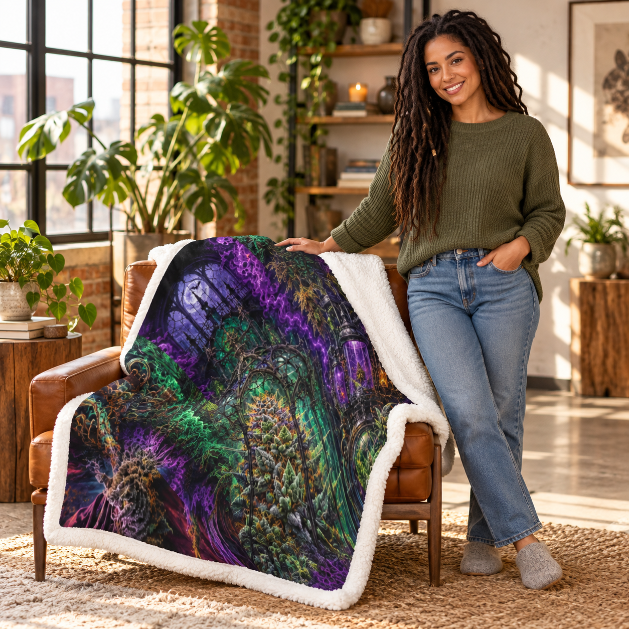 BioMeds revamp Sherpa Blanket modeled lifestyle image
