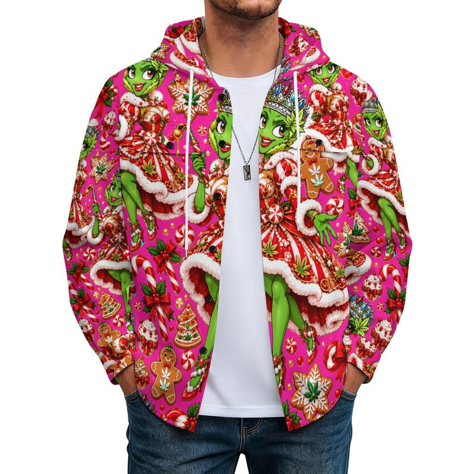 Killer queen rose pink 2026 Men's Long‑Sleeve Hooded Shirt Jacket