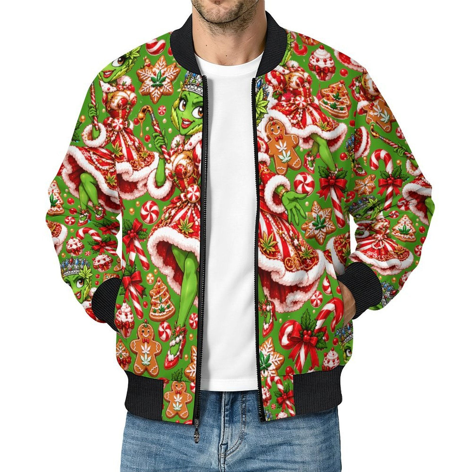 Killer queen christmas 3 Men's Casual Zip‑Up Bomber Jacket
