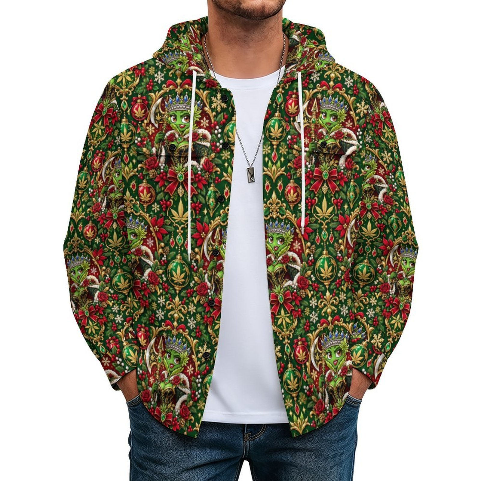 killer queen #3 Men's Long‑Sleeve Hooded Shirt Jacket