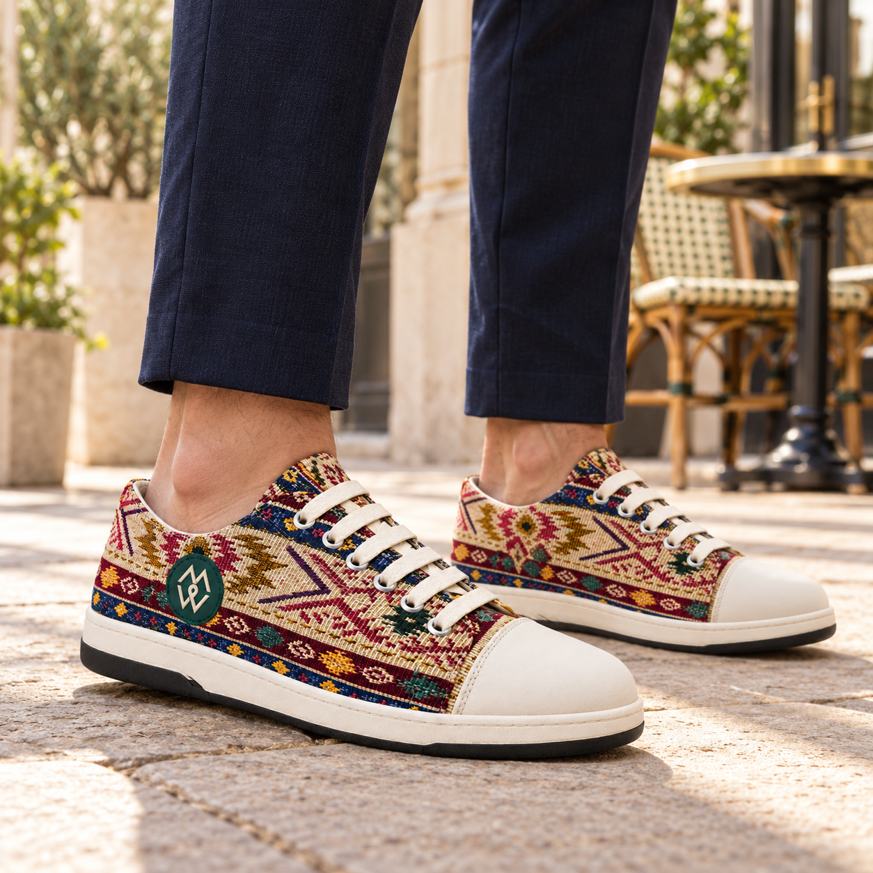 MARSWALK Men’s Heritage Ethnic Pattern Canvas Sneakers