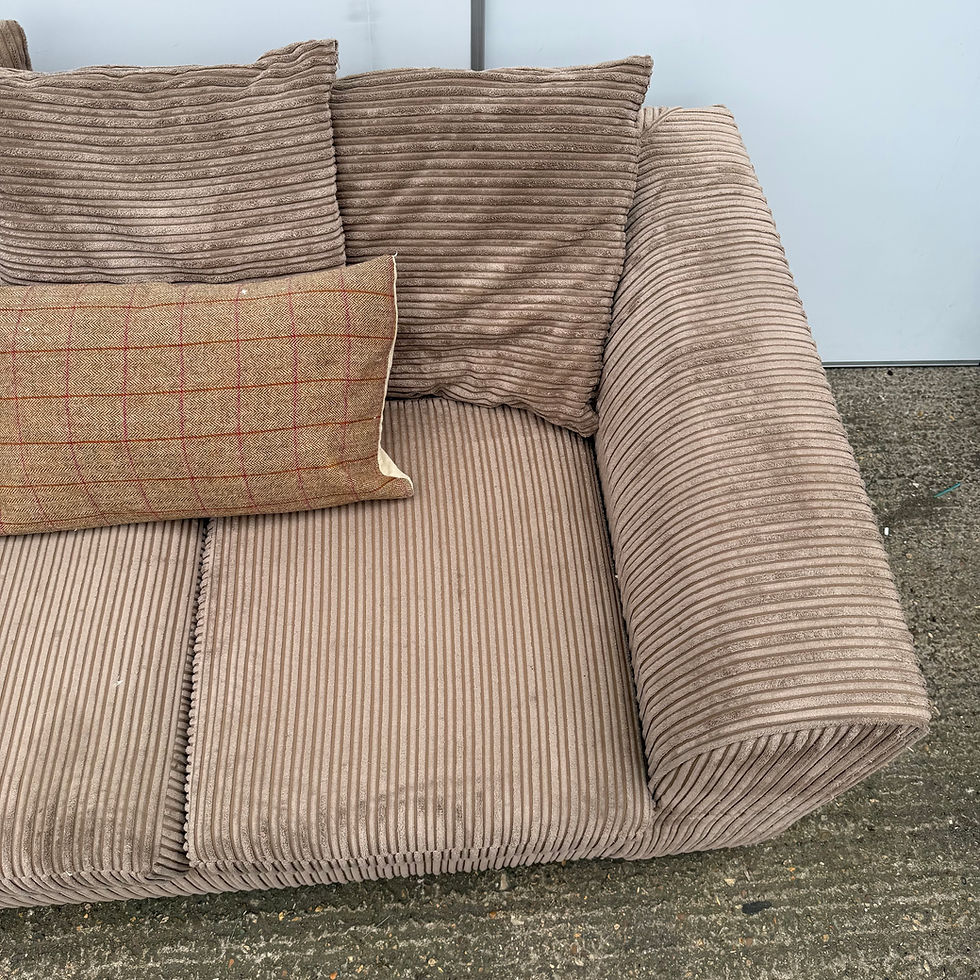 Thumbnail: (x2) Luxor 2 Seater Coffee Jumbo Cord Sofa with Scatter Backc, in good condition