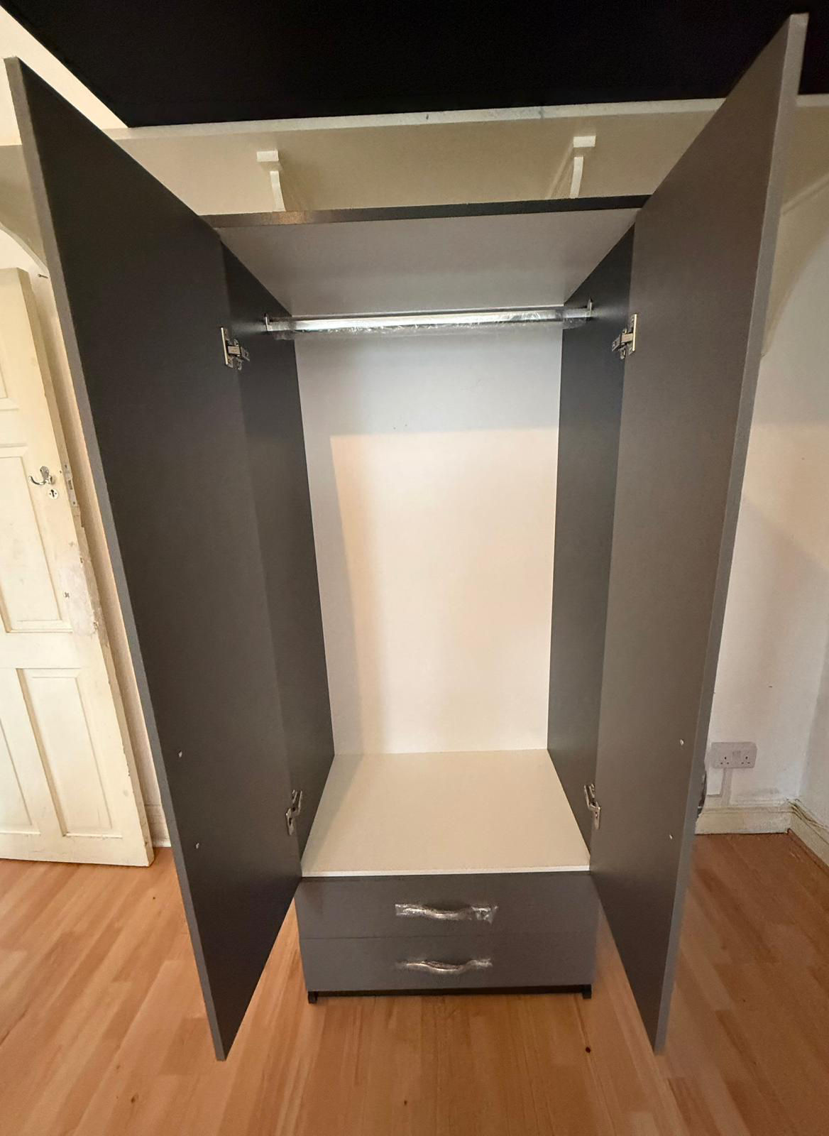 Ready assembled Classic 2 Door 2 Drawer Wardrobe, Grey , in good condition.