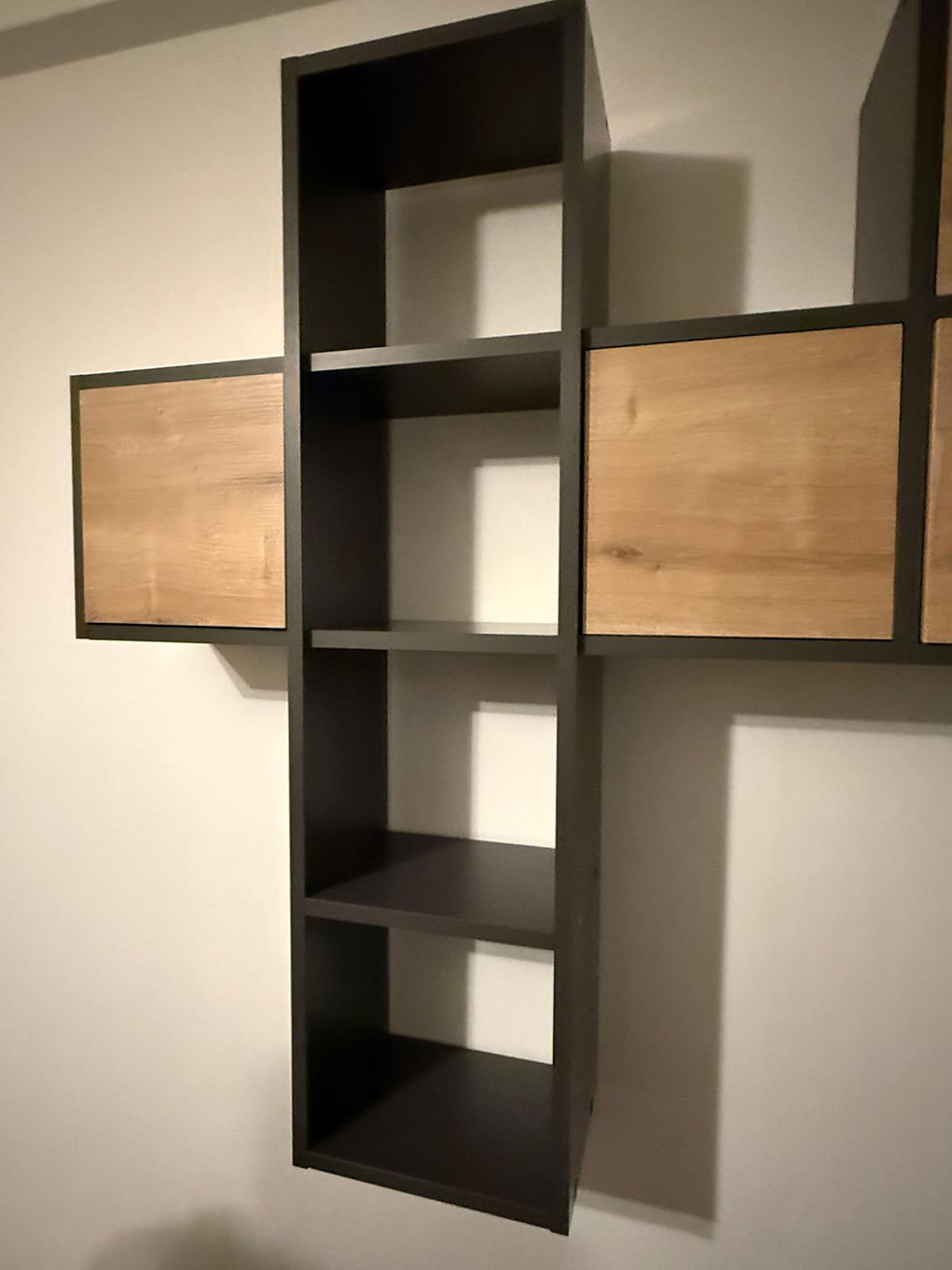 Thumbnail: Wall Bookcase Black with Rustic Oak Doors, in good condition. 