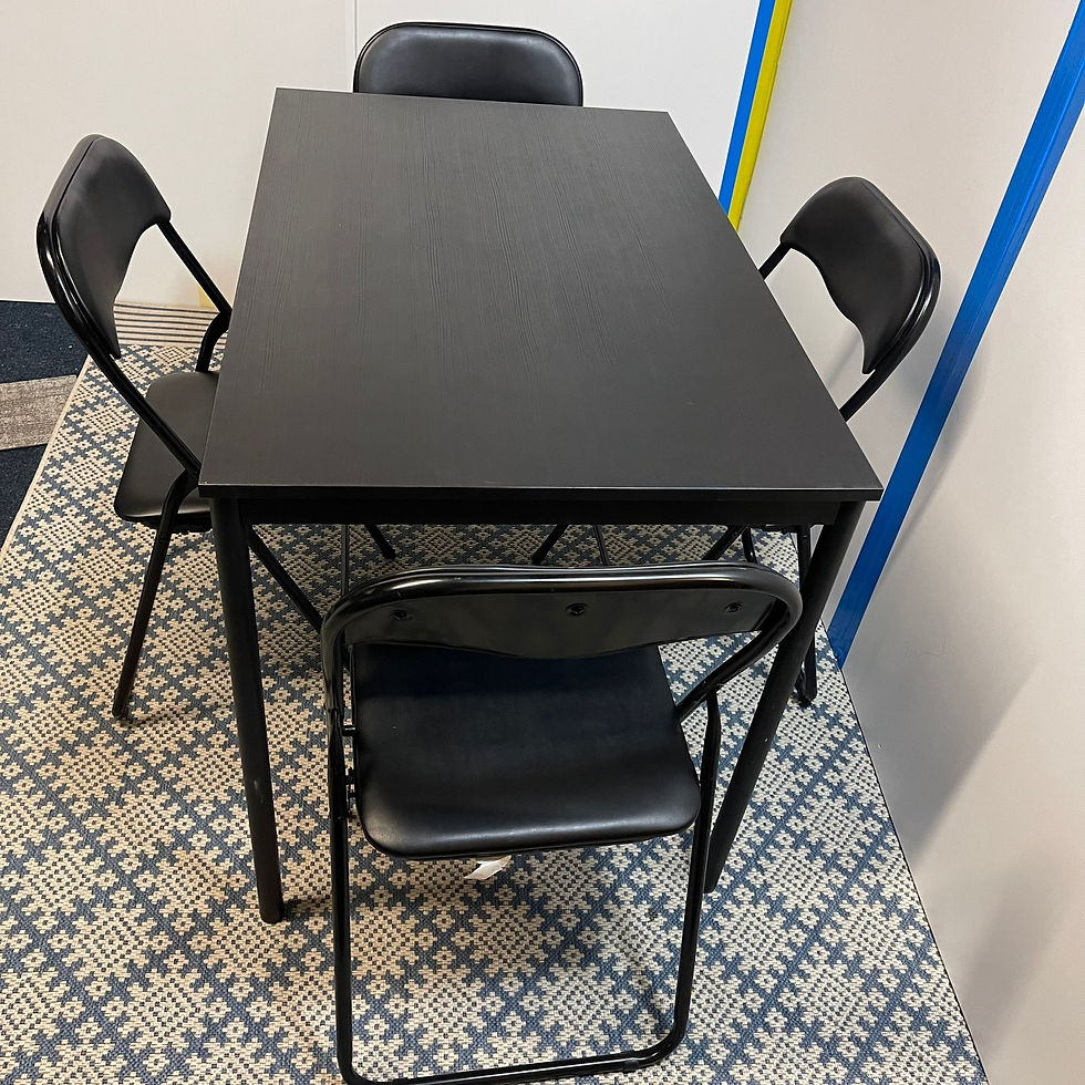 Thumbnail: Black dining table with 4 chairs, in good condition. 