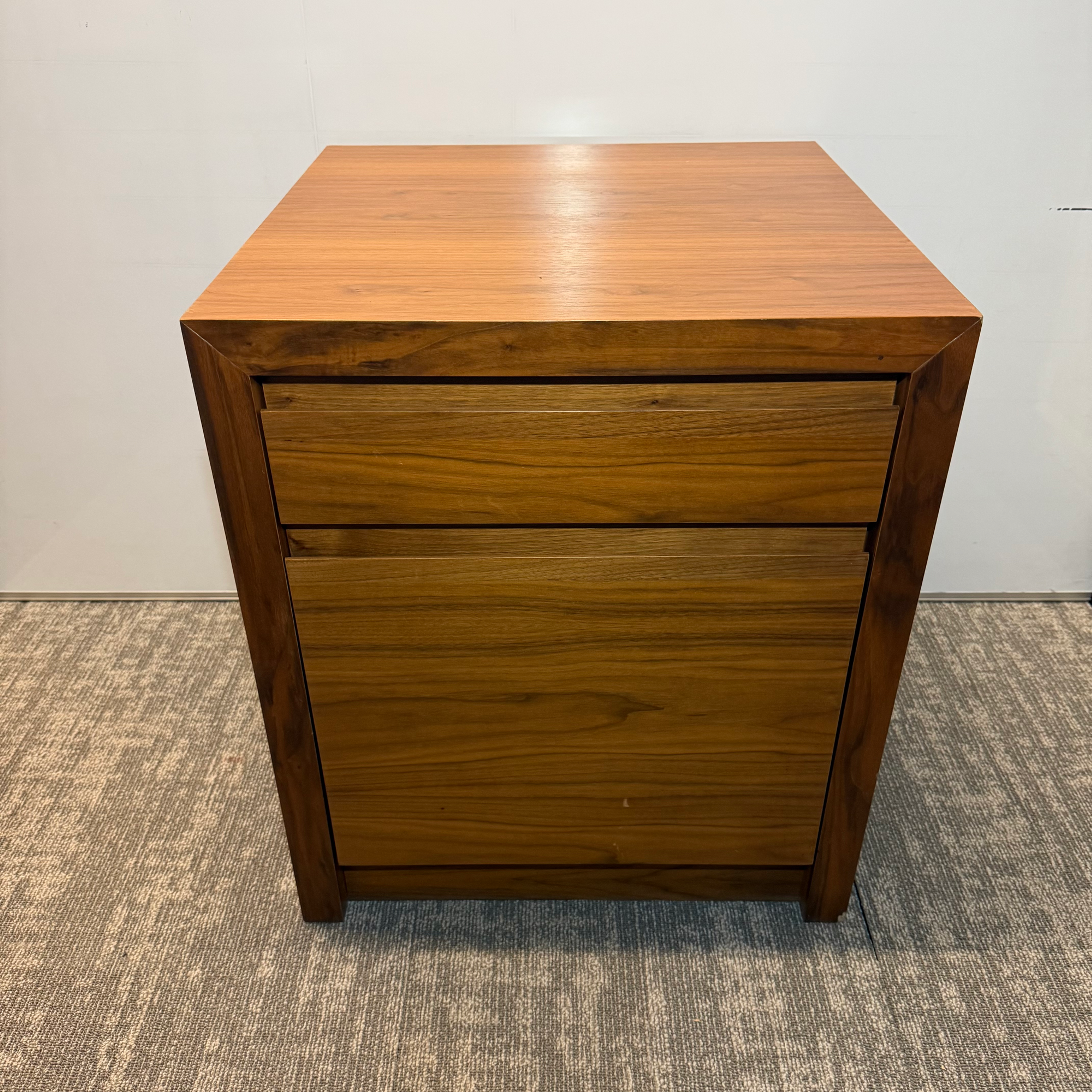 Solid wooden (x3) bedside table with drawer and door, in good condition. 