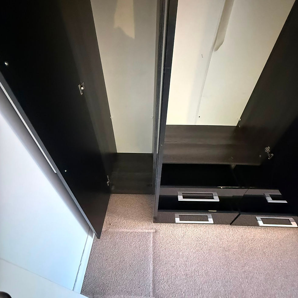 Thumbnail: Classic 5 Door 3 Mirror and 4 drawers Wardrobe in Black, in good condition. 