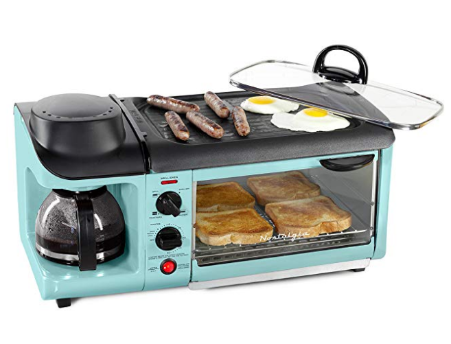 Thumbnail: NOSTALGIA BSET300AQ Retro 3-in-1 Family Size Breakfast Station, Coffeemaker, Toa