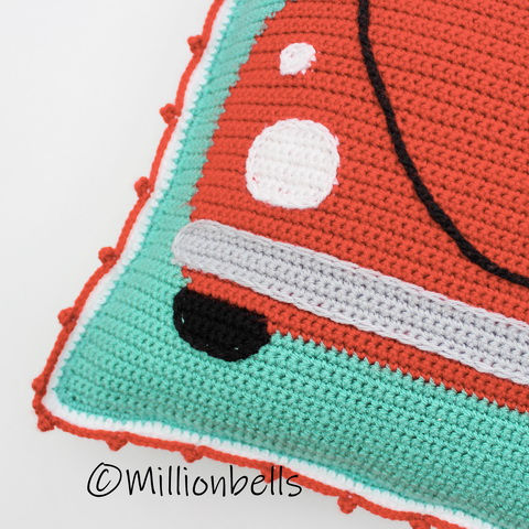 Thumbnail: Bottom corner of crocheted Beetle pillow cover