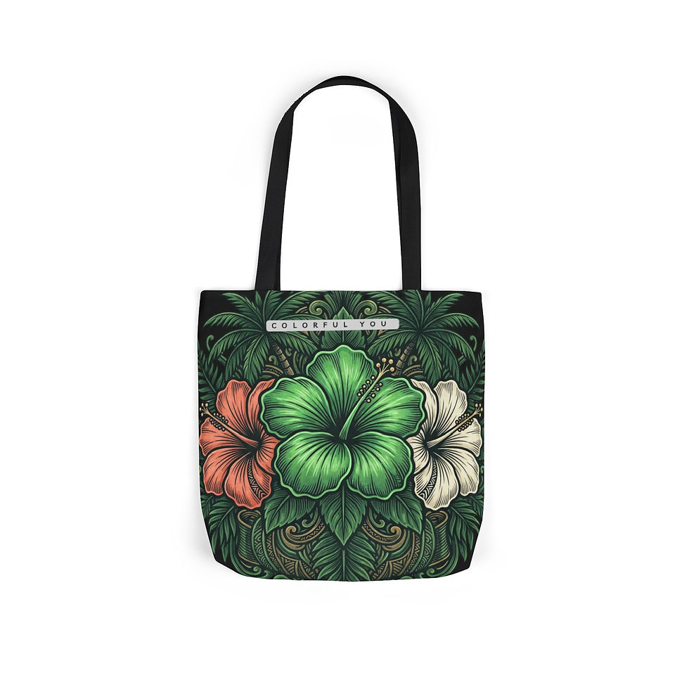 Thumbnail: Tote Bag — Tropical Hibiscus Trio Canvas Tote (Green, Coral & Cream)