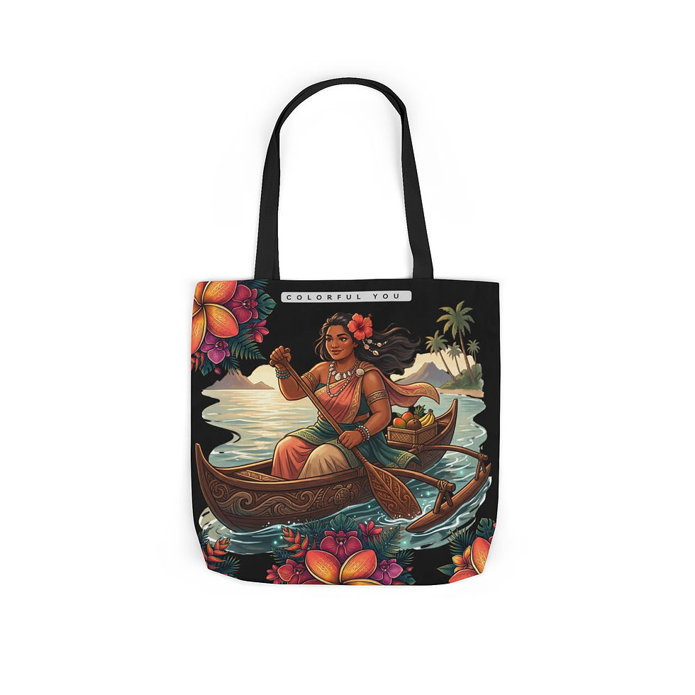 Thumbnail: Tote Bag — Island Girl Canoe Goddess Illustration Canvas Tote